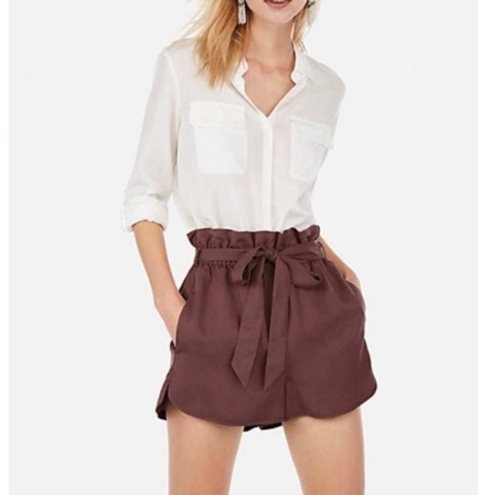 High Waisted Sash Tie Utility Shorts